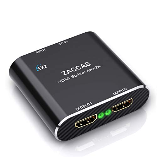 HDMI Splitter 1 in 2 Out -ZACCAS Aluminum 4k HDMI Splitter 1 x 2 for Dual Duplicate Monitors with Same Image Support 3D 4K@30HZ Full HD 1080P for Xbox PS4 Blu-Ray Player HDTV â€¦