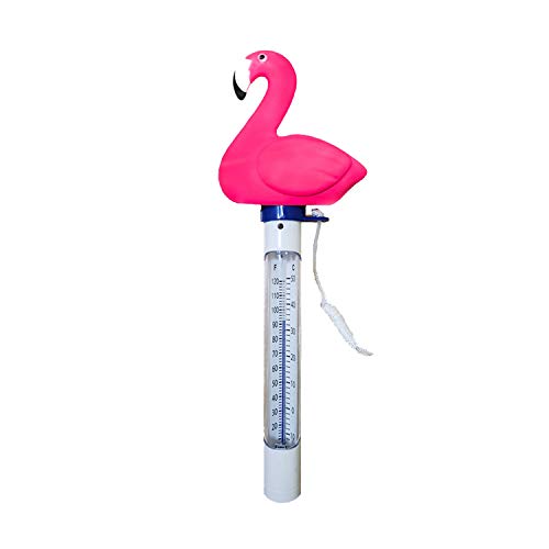 Floating Pool Thermometer, Large Display with String Easy to Read, Shatter Resistant, for Outdoor & Indoor Swimming Pools, Spas, Hot Tubs, Jacuzzis & Aquariums (Flamingo)