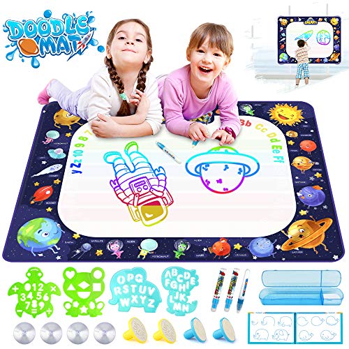 Growsland Water Drawing Mat Kids Toys Magic Mess Free Coloring Xmas Gift Toddlers Toy for 2,3,4,5,6 Year Old Girls Boys Space Theme Writing Painting 39.4" X 27"