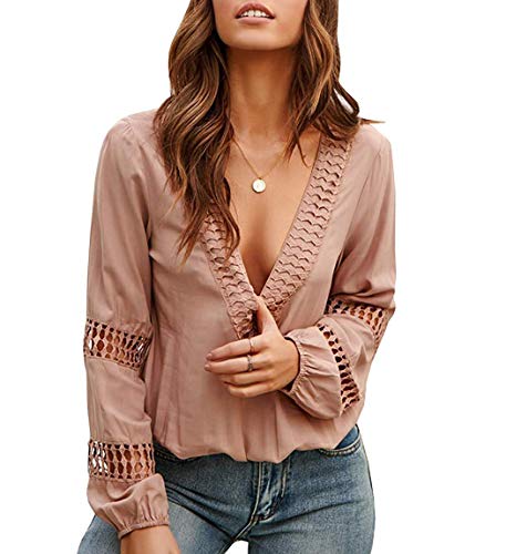 Hount Womens Casual V Neck Long Sleeve Tunic Blouse Loose Fit Blouse Shirts