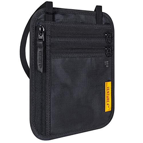 VENTURE 4TH RFID Blocking Travel Neck Wallet for Men & Women - Slim Minimalist Design Security Neck Pouch - Ideal Passport Holder to Keep Your Cash, Credit Cards, and Phone Safe When Traveling