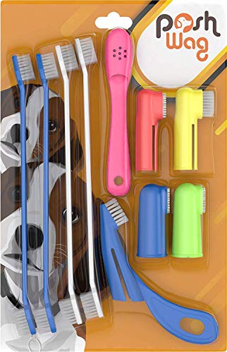 PoshWag Dog / Cat ToothBrush Set Kit [Brighten Your PET'S Teeth] Best Dog Brush Quality Bristles, 6 Finger Brushes for All Dog or CAT Sizes and Breeds [Easy to USE]