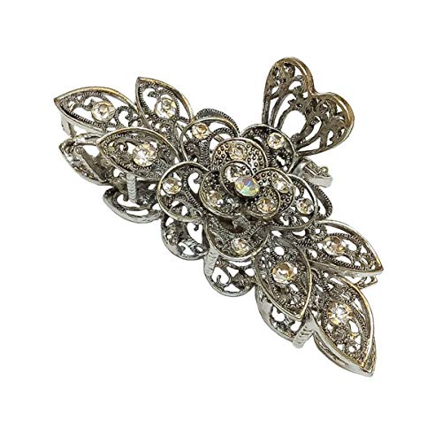 Women Retro Chic Rhinestone Alloy Fancy Hair Claw Jaw Clips Pins - Numblartd Vintage Flowers Hair Catch Updo Grip Hair Accessories for Thick Hair