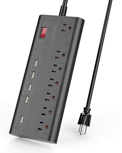 Book Cover Power Strip Surge Protector with 5 USB Ports (30W/6A) and 7 Outlets (1625W/13A), 2100 Joules, 6ft Heavy Duty Extension Cord, HICITY Wall Mountable Multiplug for Home & Office - Black