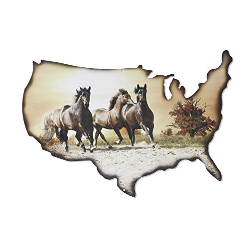 Next Innovations Metal Wall Art - American Flag Theme Wall Decor - Patriotic Running Horse Wall Art on USA Outline - Handmade in The USA for Use Indoors or Outdoors