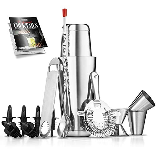 Mixology Bartender Cocktail Shaker Set - 15 & 30 oz Stainless Steel Cocktail Bar Set Mix Drink Shaker Kit - Essentials Martini Making Kit Drink Mixing Starter Set - NutriChef (15 Piece Set)