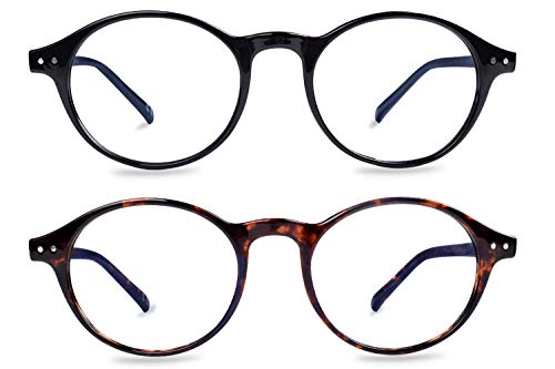 Blue Light Blocking Glasses 2 Pack, Anti Blue Light Reading Glasses Round Shape, Computer Gaming Glasses for Anti Eyestrain, UV400 Protection, Sleep Better (0.00X)