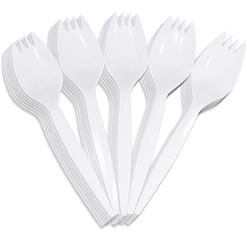 Book Cover Plastic Disposable Sporks White Cutlery 115 Pk