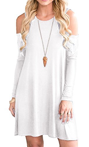 OFEEFAN Womens Cold Shoulder Swing Dresses Casual Tunic with Pockets