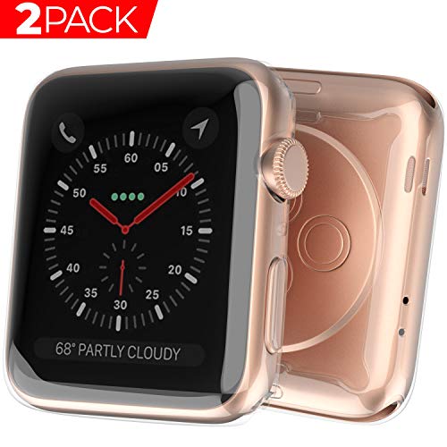 Book Cover Ultra-Thin Case for Apple Watch Screen Protector Compatible with 38mm Series1/2/3 HD Clear Touch Screen Protector All Around Soft TPU Bumper Cover [2 Pack]