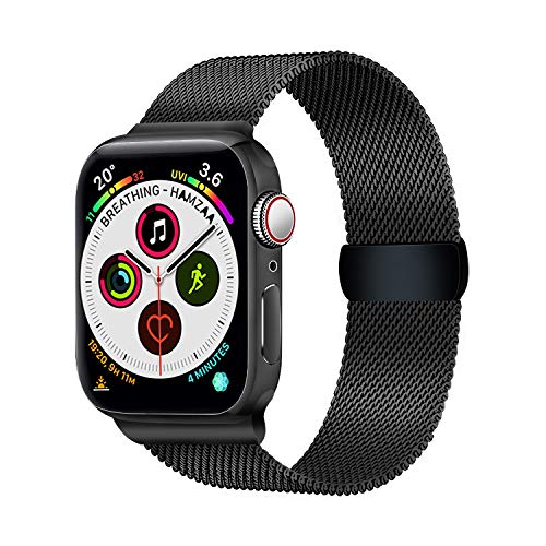 Book Cover LUNANI Compatible for Apple Watch Band 42mm 44mm, Stainless Steel Mesh Sport Wristband Loop with Adjustable Magnet Clasp for iWatch Series 1 2 3 4, Black