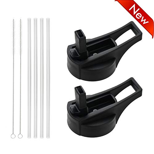 IvyFashion Straw Lid- Fits Hydro Flask Wide Mouth Flask Sport Water Bottle -2 Straw Lid, 4 Straws and 2 Straw Brushes (Black)