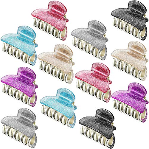 Book Cover 12 Pieces Hair Claw Clip Glitter Acrylic Claw Clips Hair Jaw Clamp Barrettes for Women Girls Hair Accessories, 6 Colors
