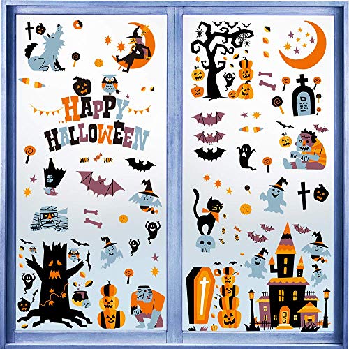 Book Cover 146 PCS Halloween Window Clings Decals for Window Glass Decorations Halloween Glass Decals for Party Decorations