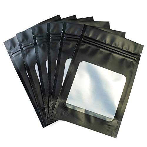 Book Cover HANSER | Smell Proof Odorless Mylar Resealable Foil Pouch Bags with clear Window | Food Safe | Airtight Ziplock | matte black | 100 Pieces | 3x4 inches