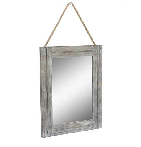 Book Cover EMAISON 16 X 12 Inch Rustic Wood Framed Wall Mirror with Hanging Rope for Farmhouse DÃ©cor, for Entryway, Bedroom, Bathroom, Dresser, Gray