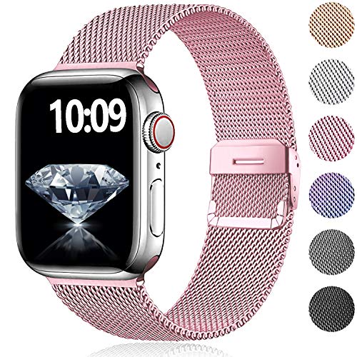 Laffav Metal Band Compatible for Apple Watch 38mm 40mm iWatch Series 5 4 3 2 1 for Women Men, Rose Gold