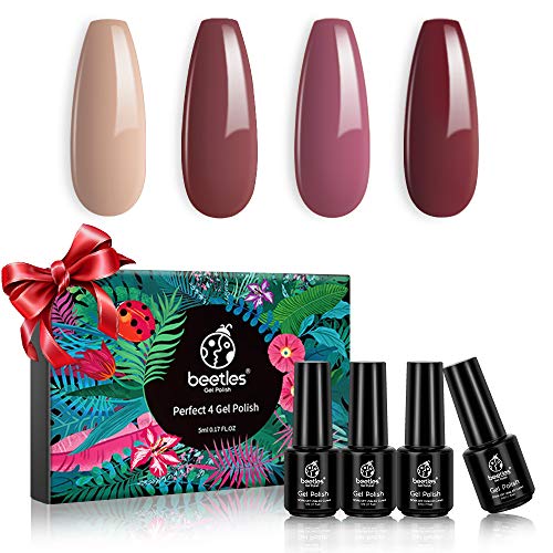 Beetles Gel Nail Polish Set, Pastel Nude Pink Red Collection Soak Off UV LED Cured Gel Nail Kit, 5ml Each Bottle for Nail Art Christmas Gift