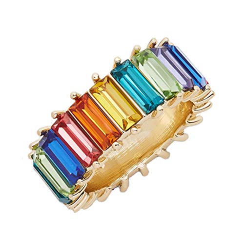 Ainiya Eternity Band for Women Cubic Zirconia Rainbow Eternity Ring Rainbow Size 9