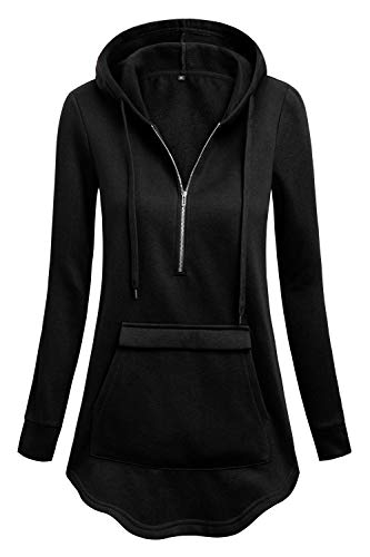 SUGAR POISON Hoodies for Women Plus Size, Women's 1/4 Zip Pullover Sweatshirt Hoodies With Pocket Black L