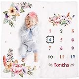 HIGO Baby Milestone Blanket Girl, 100% Organic Soft Fleece Month Blanket Photography Backdrop Photo Prop with Picture Frame and Flower Headband