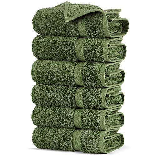 Book Cover Towel Bazaar Premium Turkish Cotton Super Soft and Absorbent Towels (6-Piece Hand Towels, Moss Green)