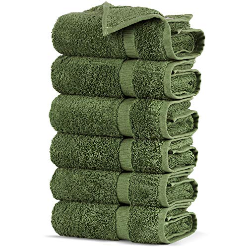 Towel Bazaar Premium Turkish Cotton Super Soft and Absorbent Towels (6-Piece Hand Towels, Moss Green)
