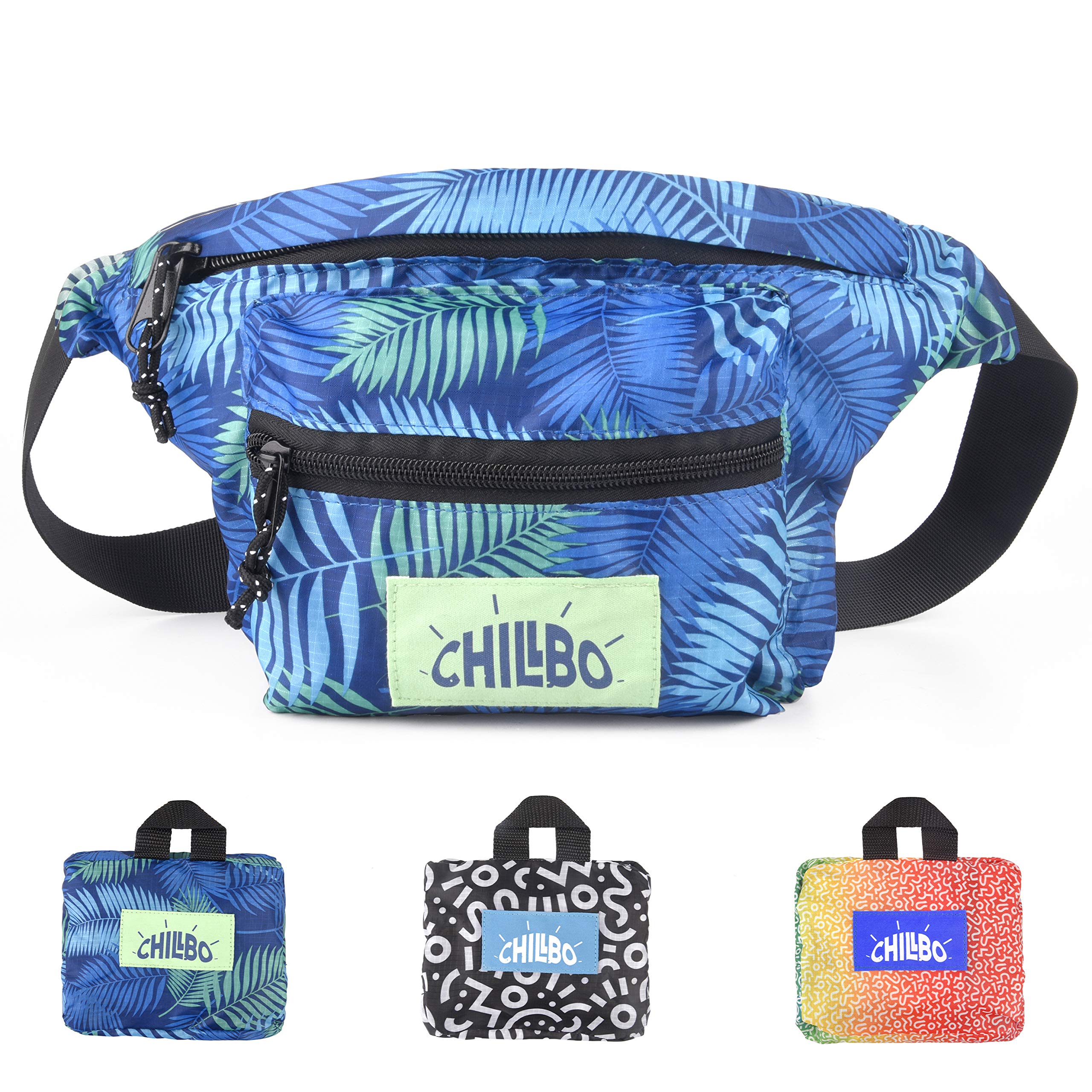 Book Cover Chillbo Fanny Pack - Fanny Packs for Women and Waist Bags for Men (Blue Leaf)