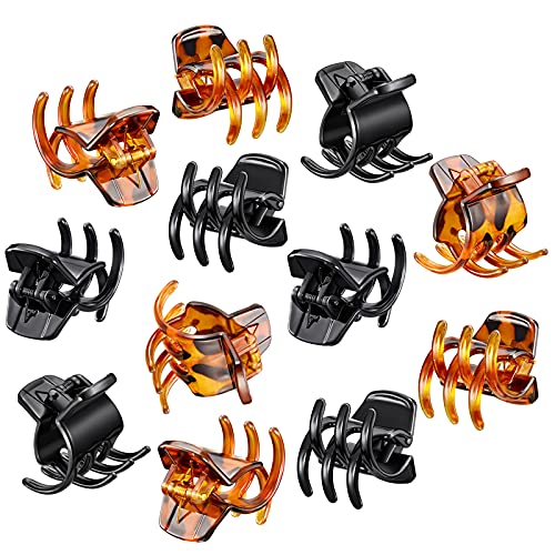 Book Cover 12 Pieces Hair Claw Clips Medium Size Hair Claws 1.3 Inch Hair Jaw Clip Claw Clip Grip for Women Girls Thick or Medium Hair (Black and Brown)