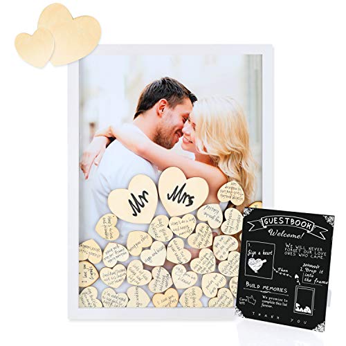 Ringig Wedding Guest Book Alternative with 100 Wooden Hearts and Sign Please Sign A Heart Drop Top Frame