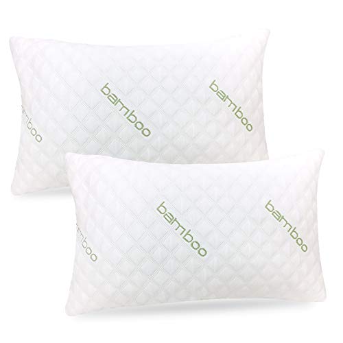 Book Cover Bamboo Pillow (2-Pack) - Premium Pillows for Sleeping - Shredded Memory Foam Pillow with Washable Pillow Cover - Adjustable Loft - (Queen)