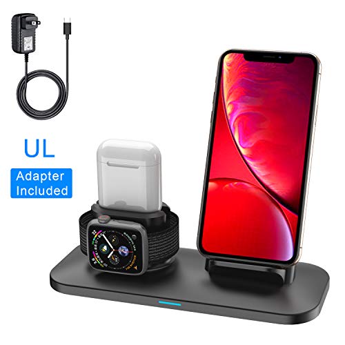 SimJoy Wireless Charging Station Stand Dock for for iPhone X/XS/XR/8/7/6s/Plus,Apple Watch Charger for Apple Watch 4/3/2/1 Airpods Charging Dock Stand for Airpods Wireless Charger