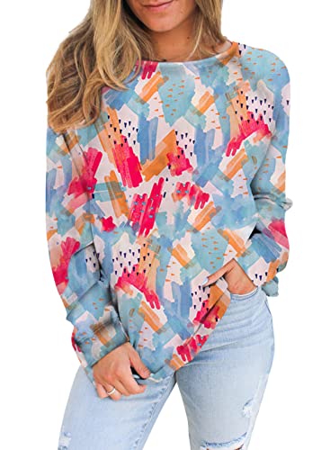 Eytino Women Long Sleeve Sweatshirt Colorblock Tie Dye Printed Pullover Tops(S-2XL)