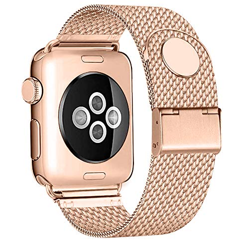 BMBEAR Compatible with Band 42mm Stainless Steel Replacement Wrist Band for Watch Series 3 Series 2 Series 1 Champagne Gold