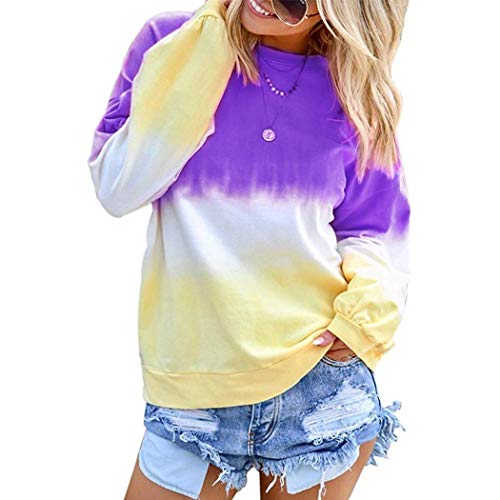 Women Rainbow Pullover Gradual Printed Long Sleeve Crew Neck Autumn Winter Sweatshirt
