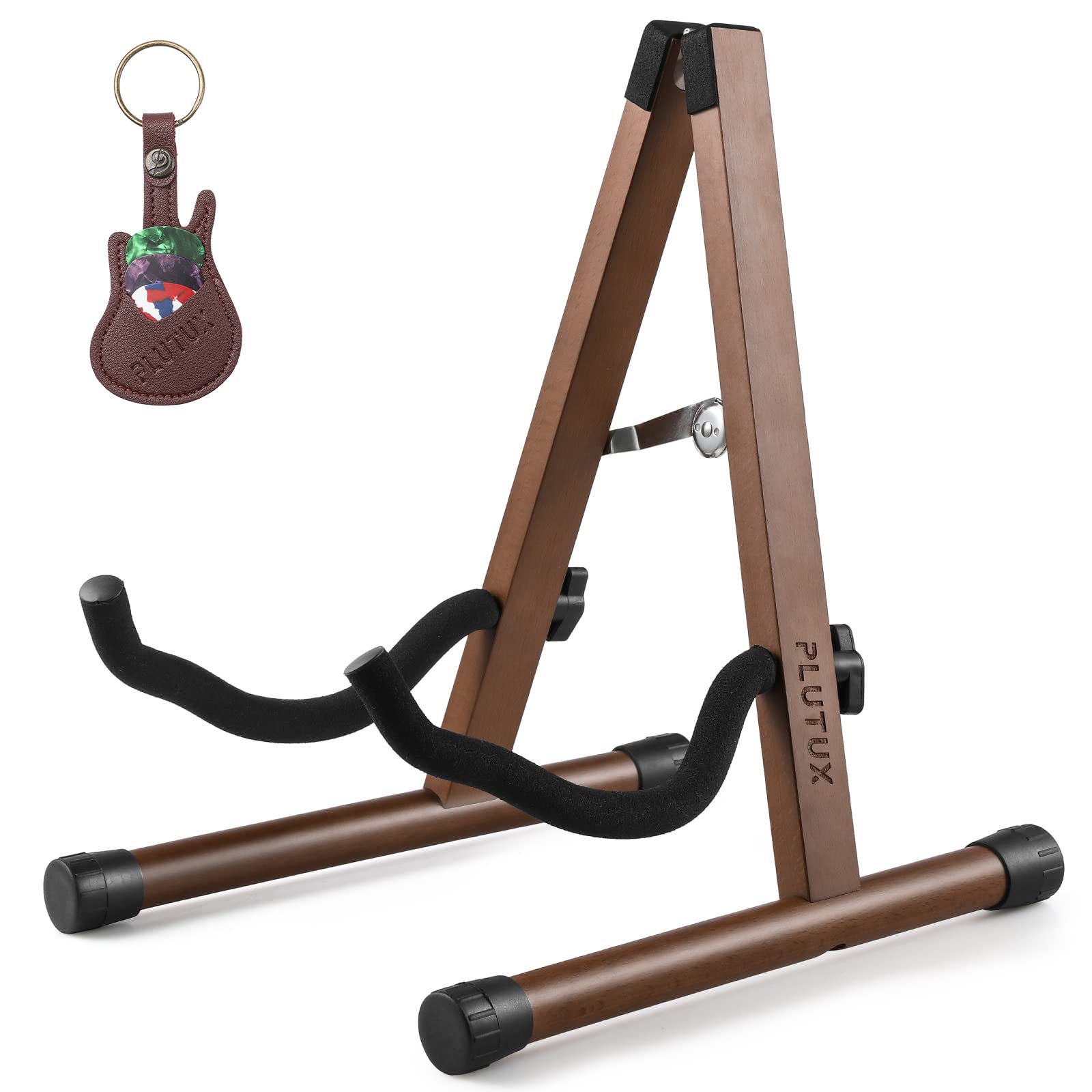 Wooden Guitar Stand, Acoustic Guitar Stand, Electric Guitar Stand, Guitar Stand Floor for Ukulele/Cello/Mandolin/Banjo Stand with Guitar Picks Holder Natural Hardwood