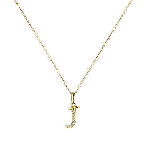 Hidepoo J Initial Necklace for Teen Girls – Dainty 14k Gold Filled Cubic Zirconia Letter Pendant Necklace Tiny Initial Necklace Jewelry Gifts for Women Bridesmaid Valentine's Day Christmas Day Gift