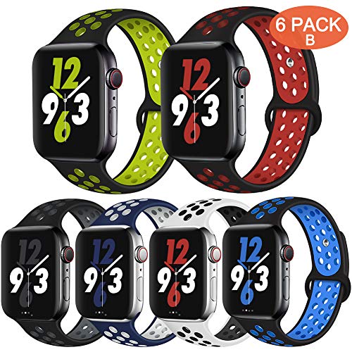 Book Cover OriBear Compatible for Apple Watch Band 40mm 38mm, Breathable Sporty for iWatch Bands Series 5/4/3/2/1, Watch Nike+, Various Styles and Colors for Women and Men(S/M,6 Pack B)