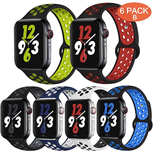 OriBear Compatible for Apple Watch Band 40mm 38mm, Breathable Sporty for iWatch Bands Series 5/4/3/2/1, Watch Nike+, Various Styles and Colors for Women and Men(S/M,6 Pack B)
