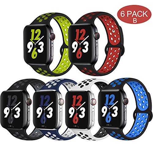 Book Cover OriBear Compatible for Apple Watch Band 44mm 42mm, Breathable Sporty for iWatch Bands Series 4/3/2/1, Watch Nike+, Various Styles and Colors for Women and Men(M/L,6 Pack B)