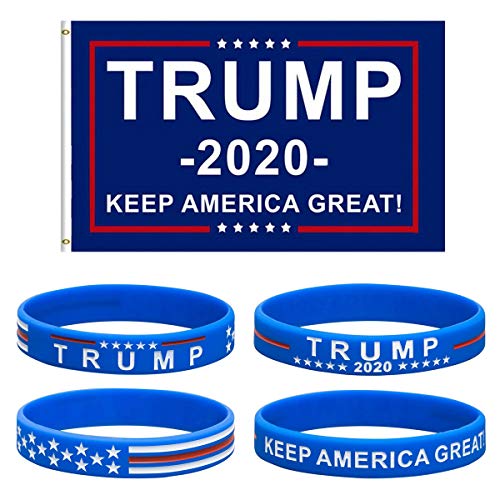 Uddiee Donald Trump Flag 2020 President with 2pcs Silicone Bracelets Wristbands