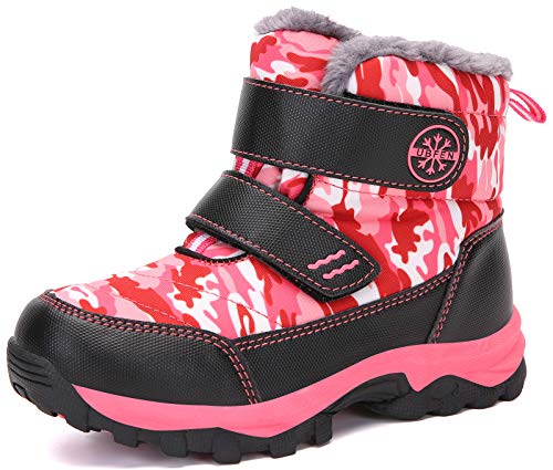 UBFEN Kids Snow Boots Girls Winter Warm Waterproof Outdoor Slip Resistant Cold Weather High Top Shoes B Black Blue 5.5 Big Kid 7.5