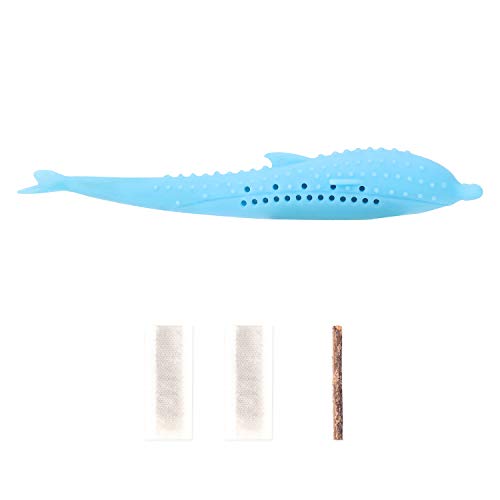 Slopehill Cat Catnip Toy, Interactive Cat Toothbrush Chew Toy, Refillable Catnip Fish Teaser Toy, Matatabi Silvervine, Clean in The Dishwasher