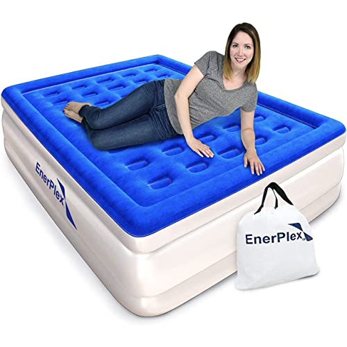 Book Cover EnerPlex King Air Mattress for Camping, Home & Travel - 18 Inch Double Height Inflatable Bed with Built-in Dual Pump - Durable, Adjustable Blow Up Mattress - Easy to Inflate/Quick Set Up