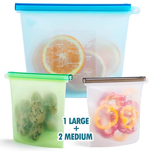Reusable Silicone Food Storage Bags Large 50oz &2-30 | Reusable Container for Sous Vide Liquid Snack Sandwich Fruits Vegetables | Eco Silicon Baggies Lunch Freezer Plastic Cooking Bag for Kids