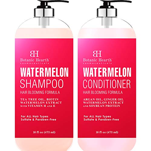 BOTANIC HEARTH Watermelon Shampoo and Conditioner Set - Fights Hair Loss, Moisturizes and Promotes Hair Growth, Sulfate & Paraben Free - for ALL Hair Types, for Men and Women - 16 fl oz x 2