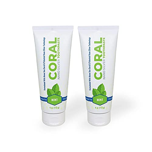Coral White Nano Silver Toothpaste, Natural Fluoride Free Teeth Whitening Toothpaste, Coral Calcium Nano Silver Infused SLS Free (2 Pack)
