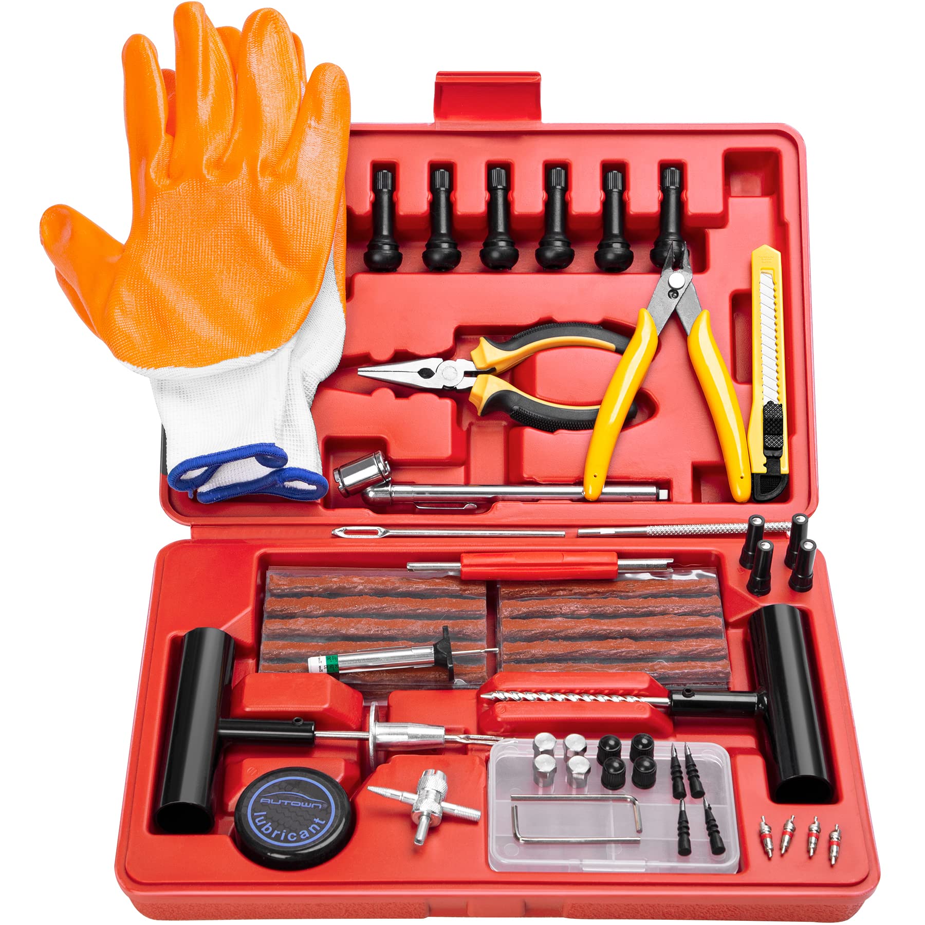 AUTOWN Flat Tire Repair Kits, 74 Pcs Universal Tire Plug Kit Heavy Duty Flat Tire Puncture Repair Kit for Cars, Trucks, Motorcycles, ATV，RV, Jeep, Tractor, Trailer