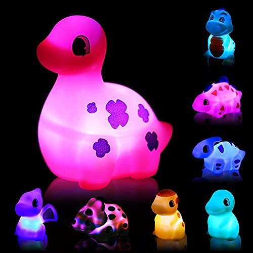 Gizmovine 8 Packs Dinosaurs Bath Toys, Light Up Floating Rubber Baby Bath Toys for Bathroom Swimming Pool Shower Games, Bathtub Toys for Kids Toddler Child