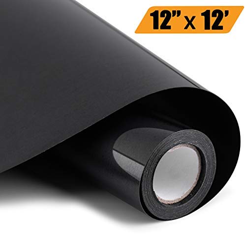 PU Heat Transfer Vinyl Roll - 12in x 12ft, Iron on HTV Vinyl for Silhouette and Cricut by Somolux Easy to Weed Iron on Vinyl Heat Press, DIY Design for T-Shirts, Pillow and other textiles (Black)